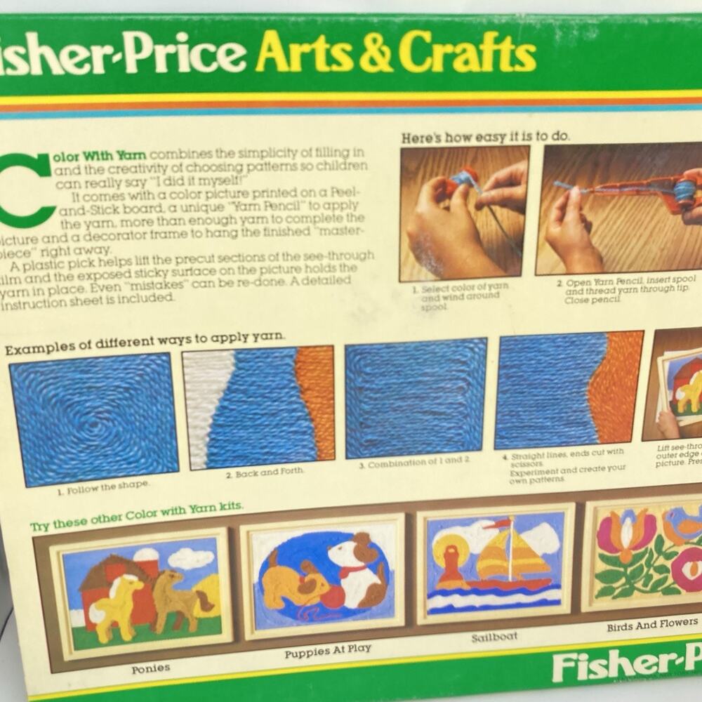 Vintage 1980's Fisher Price Color With Yarn Craft Kit Ponies #751 Hobbies Crafts - Picture 8 of 14